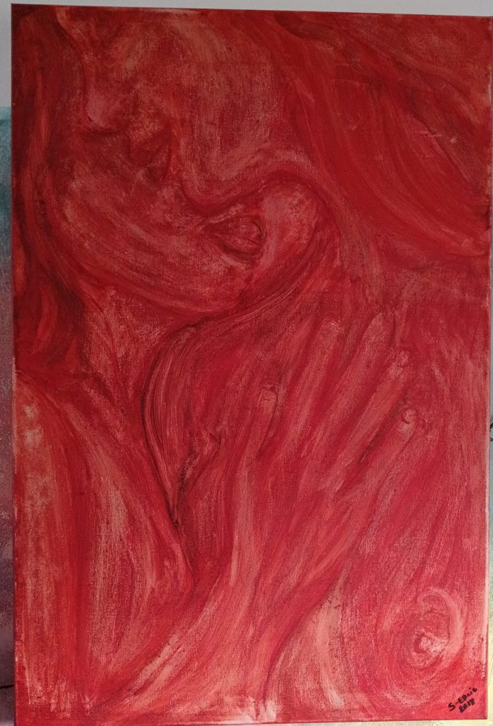 The Red Delirium
Lost to the faerie, sweetheart. 
“On that day, lust was stronger than the mind, and I followed the faeries down a path of temporary madness.” 
When her eyes feasted on me, my eyes feasted on her; two bodies barricaded between fantasies and love, between lust and brutal desire. 

Elke T.B. Stevens  
